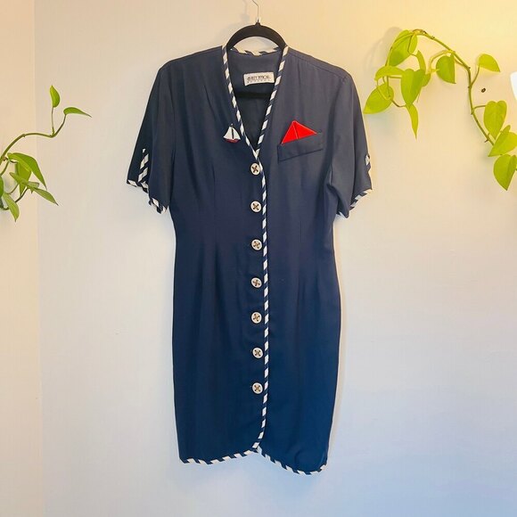 Ashley Taylor Vintage Nautical Dress with Gold Buttons - Size 6 - Picture 2 of 10